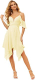 Women's Off Shoulder Chiffon Junior Bridesmaid Dresses Short Pockets Ruffle A Line Formal Dresses with Slit Wedding Party Gown