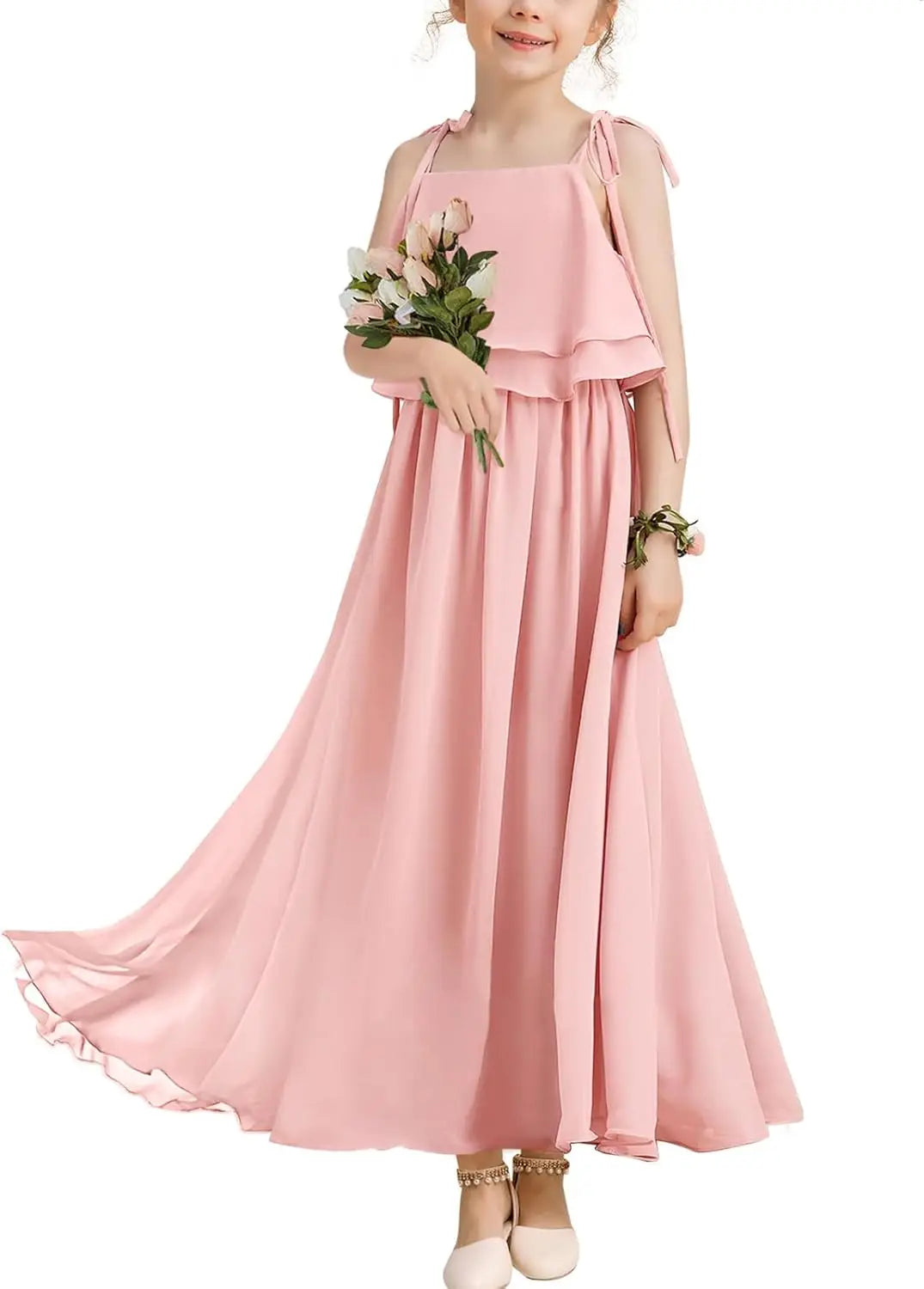 Flower Girl Dress Girls for Wedding Birthday Party Junior Bridesmaid Dress Pageant Sleeveless Chiffon Kids Maxi Daily princess dress