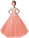 Lace Applique Tulle Pageant Gowns for Girls Ball Gown Flower Girl Dress Princess Toddler Kids Prom Pageant   Dress