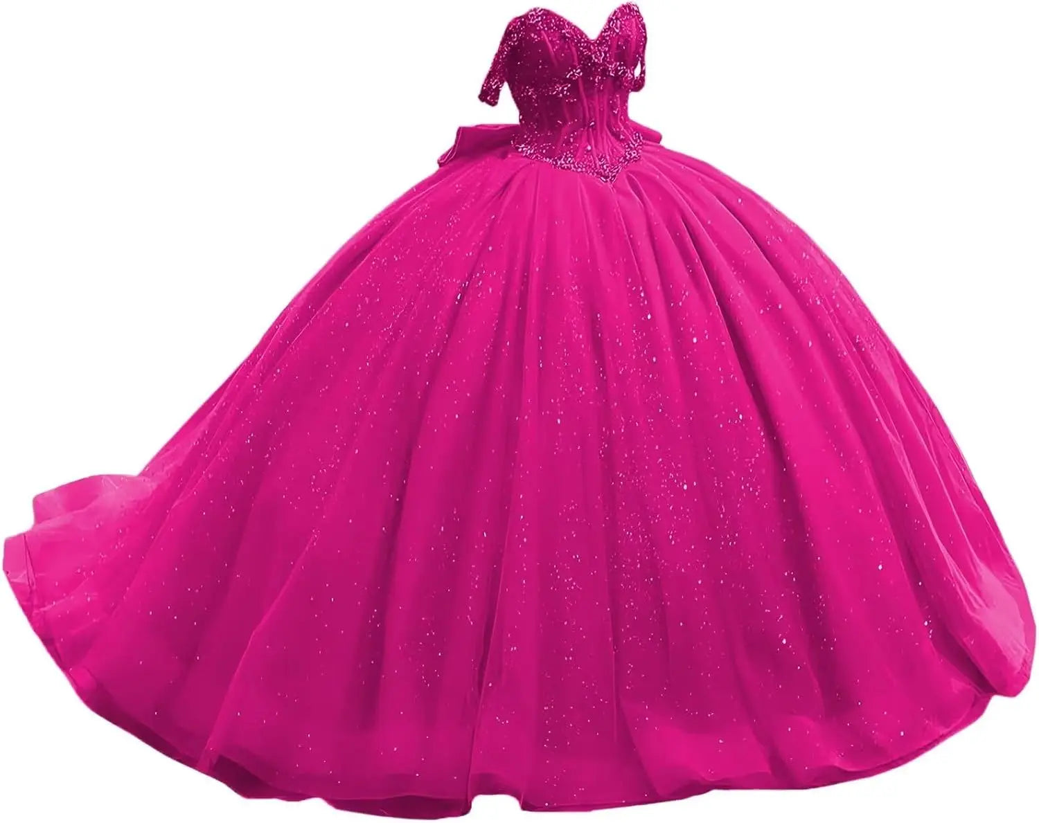 Off Shoulder Beaded Quinceanera Dresses Glitter Tulle Prom Dress Butterfly Appliques Sweet 16 Dresses with Bow