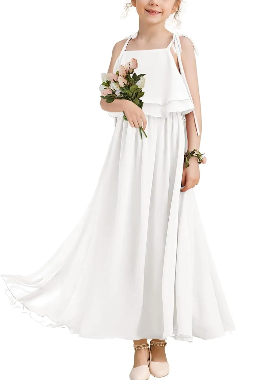 Flower Girl Dress Girls for Wedding Birthday Party Junior Bridesmaid Dress Pageant Sleeveless Chiffon Kids Maxi Daily princess dress