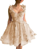 3D-Schmetterlings-Tüll-Heimkehrkleid für Teenager – A-Linie, kurz, Abschlussball, Cocktailkleid, Hochzeitsparty, Kleider mit Schnürung am Rücken 