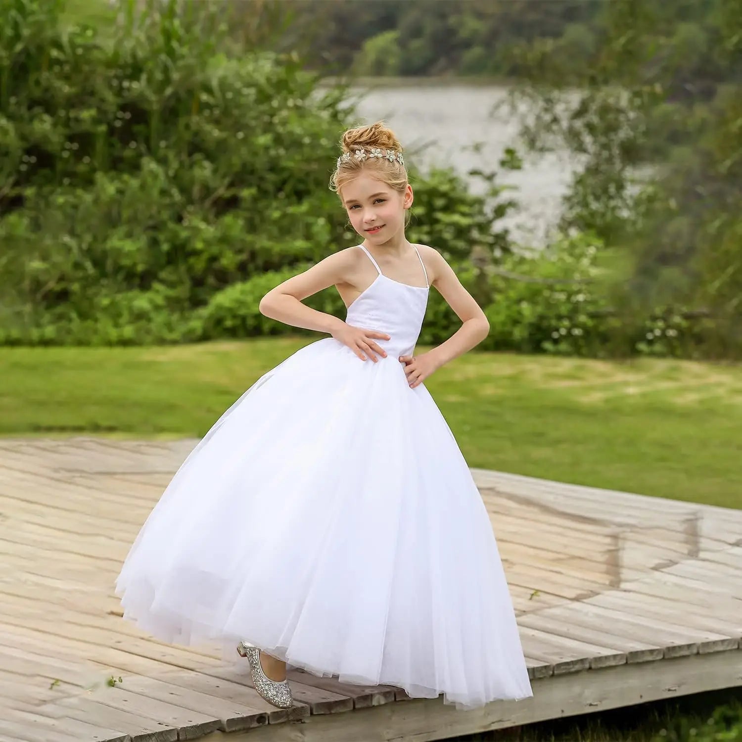 Flower Girl Dress Crossed Straps Lace Wedding Dresses Party Bridesmaid Ball Gown princess dress  pageant dresses for girls