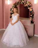 Lace flower girl dress for weddings Holy communion dress Tulle Long girl dresses with bow Junior bridesmaid Baby princess dress