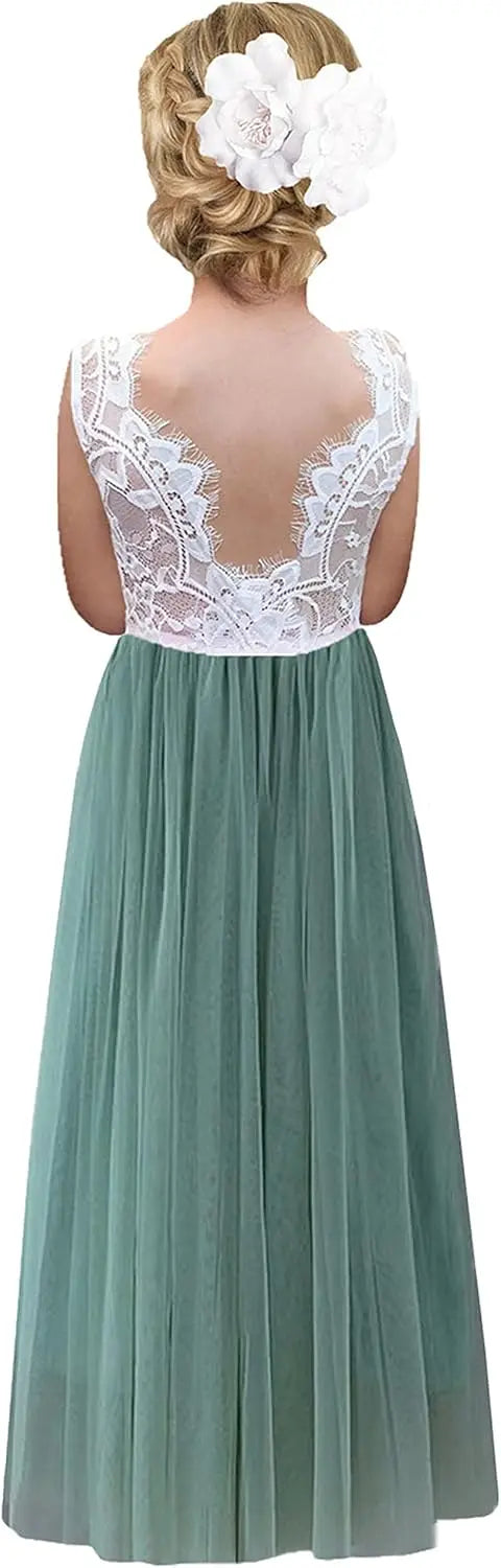 Vestido de tul con tutú recto de corte A con espalda de encaje y rosas para niña, vestido de fiesta para niña de las flores, vestidos para niñas para fiestas y bodas, vestidos de dama de honor 