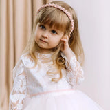 Vestidos de princesa para niña de las flores, con apliques de tul blanco y cinta rosa, manga larga para bodas, fiestas, cumpleaños y comuniones. 