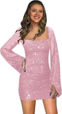 Sparkly Sequin Short Tight Homecoming Dress with Long Sleeves Girls Prom Party Dress Mini Club Dress cocktail evening dresses