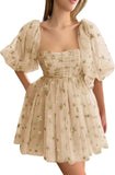 Vestidos de fiesta cortos de tul con estrellas brillantes, hechos a medida, para adolescentes, minivestido de fiesta con estrellas brillantes y mangas abullonadas, vestido formal para club. 