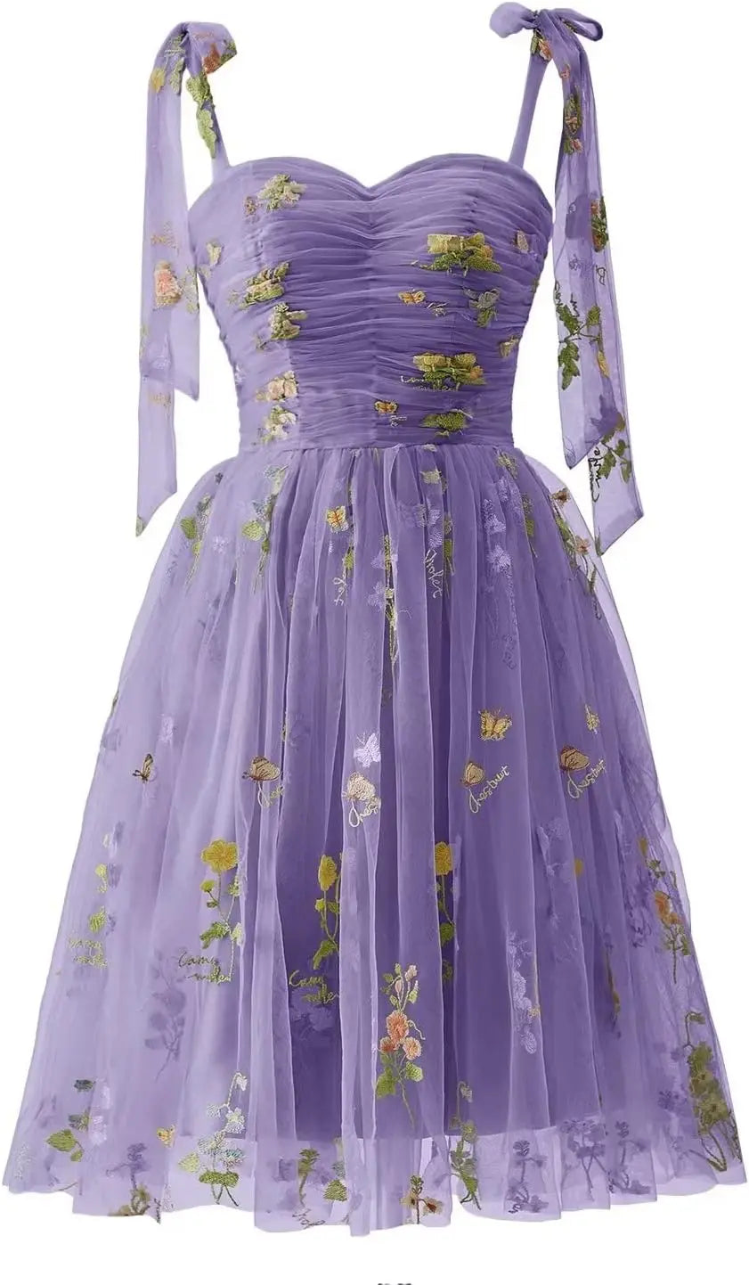 Flower Embroidery Tulle Short Homecoming Dresses for Teens Mini Spaghetti Straps Formal Prom Evening Party Gown cocktail dress