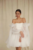 Vestidos de fiesta de organza con hombros descubiertos y lazo, de manga larga, para graduación, de corte A, formales, para cóctel o fiesta. 