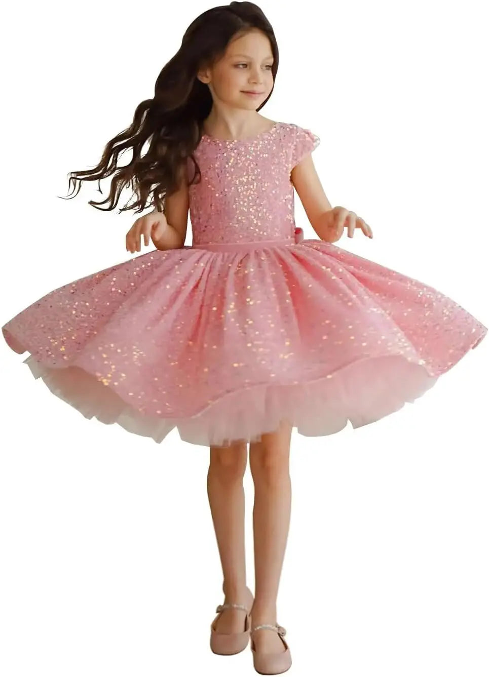 Tutu Festzugskleider Pailletten Blumenmädchenkleid Kurzes Prinzessinnenkleid Ballkleid Blumenmädchenkleider für Hochzeiten 