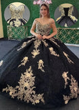 Gold Appliques Quinceanera Dresses with Train Spaghetti Strap Lace Sweet 16 Dresses Layered Ruffles Beaded Ball Gown