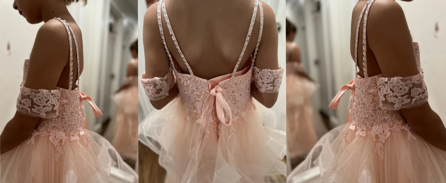 Vestidos de desfile de princesas para niñas de flores 2026 con encaje bordado, tallas grandes, tul en capas, vestidos de primera comunión para niñas. 