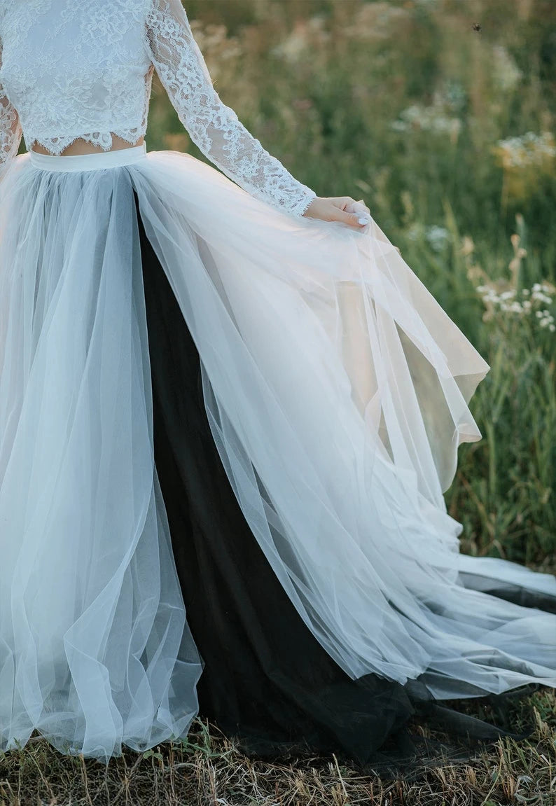 Black and White Magic Ombre Skirt and Sophia Boho Backless Top New Bridal Separates by Stylishbrideaccs Black White Bridal Wedding Dress