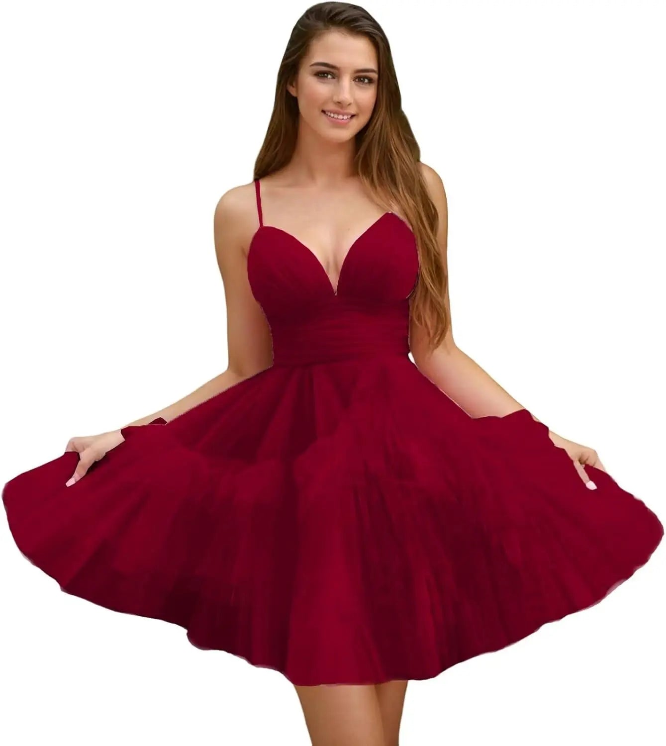 Fashion Tiered Homecoming Dresses Ruffle Tulle Mini Dresses Elegant V Neck Short Prom Dresses graduation dress