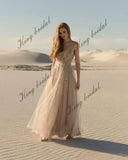 Slit bridal gown Tulle Open back party wedding dress hand embroidered sleeveless A-line bridal gown evening prom dresses