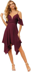 Women's Off Shoulder Chiffon Junior Bridesmaid Dresses Short Pockets Ruffle A Line Formal Dresses with Slit Wedding Party Gown