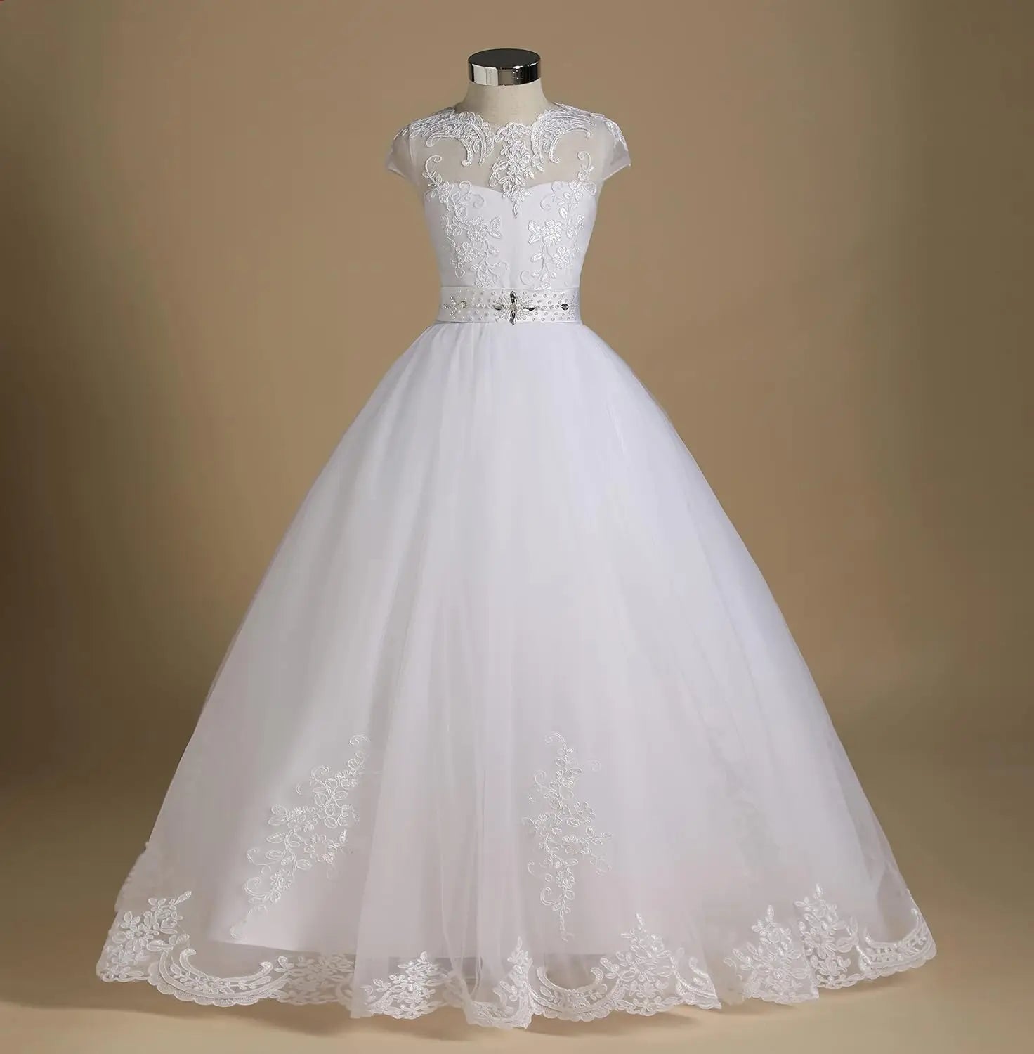 First Communion Flower Girl Dress Tulle Lace Bridesmaid Pageant Dresses Ball Gown Wedding Party Floor Length princess Gowns