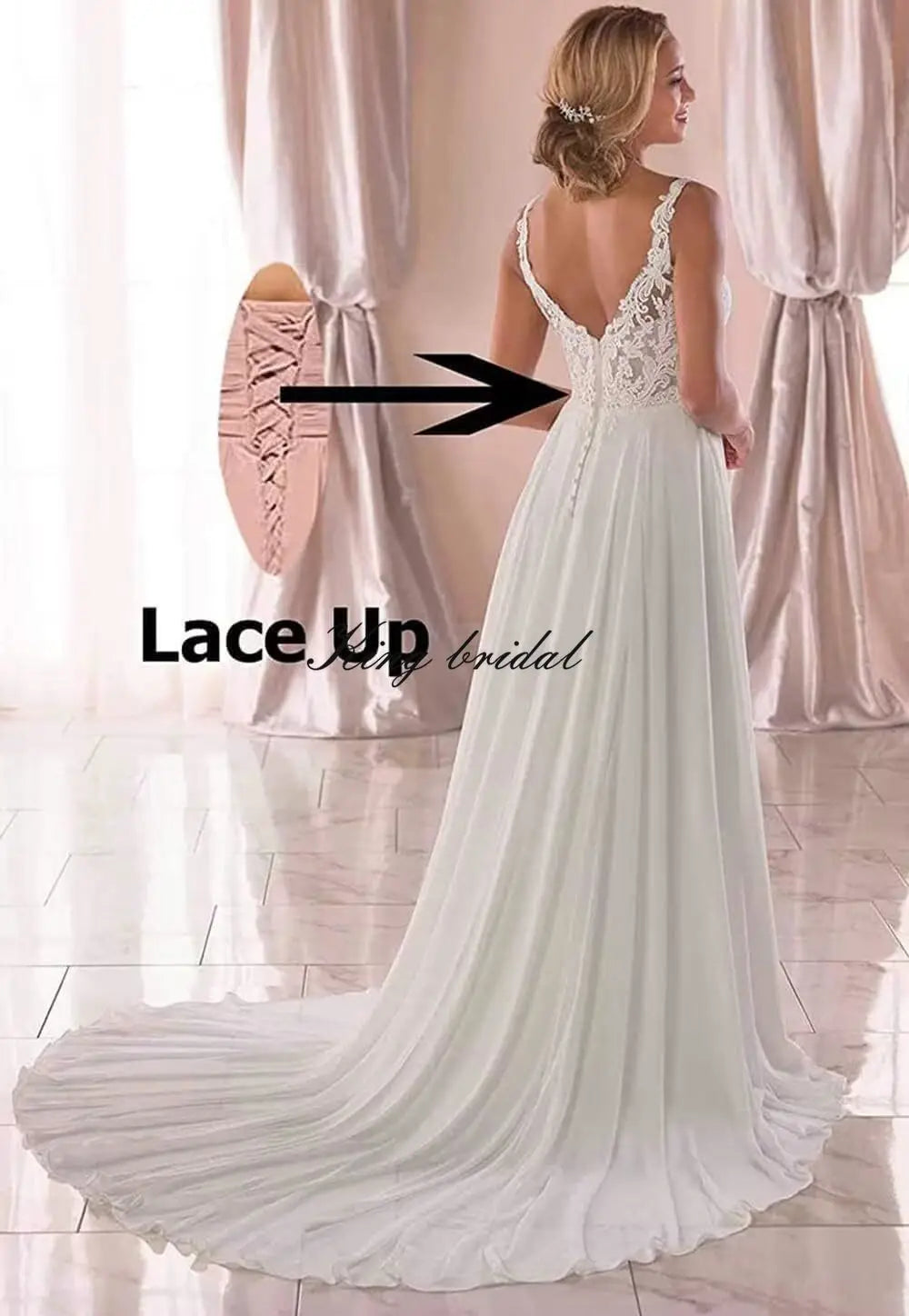Vestido de novia bohemio largo con abertura en forma de A, elegante, de gasa y encaje, hecho a medida, para playa, 2026 