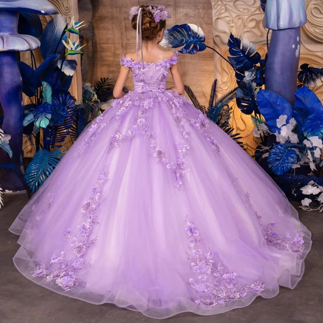 Prom Banquet Princess Gowns Customized Flower Girl Dress Lavender Floral Embroidery Appliques Sleeveless For Wedding Birthday