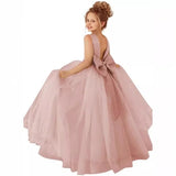 Dusty Pink Pearls Belt With Bow For Wedding Birthday Banquet Prom Ball Holy Communion Gowns Customized Flower Girls Dress