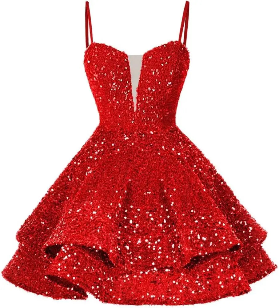 Kurzes Pailletten-Heimkehrkleid für Teenager, funkelnde Ballkleider, Sweet 16-Fotoshooting, Cocktailkleider, Minikleid, Partykleider 