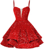 Kurzes Pailletten-Heimkehrkleid für Teenager, funkelnde Ballkleider, Sweet 16-Fotoshooting, Cocktailkleider, Minikleid, Partykleider 