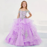 Vestidos de princesa sin mangas para bodas, fiestas de cumpleaños, banquetes, vestidos de niña de las flores, tul azul cielo, apliques florales plateados escalonados 
