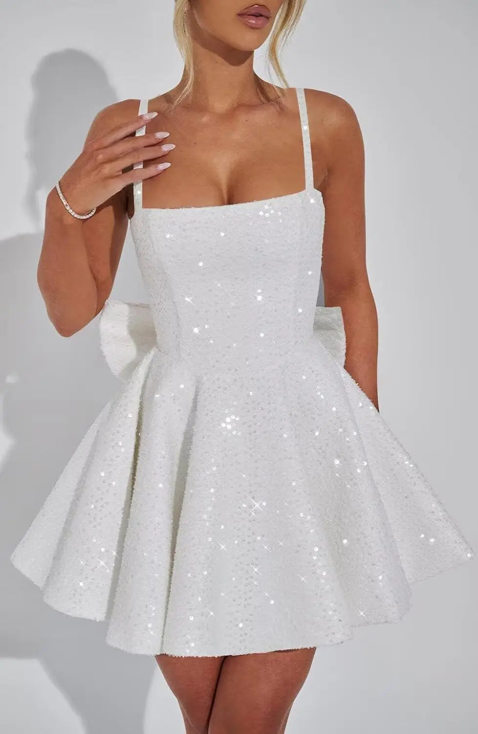 Vestidos de fiesta de graduación con lentejuelas y escote cuadrado para adolescentes, vestidos de cóctel de corte A, vestidos de graduación cortos. 