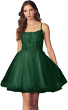 Kurzes Homecoming-Kleid mit Spitzenapplikationen aus Tüll für Teenager mit Spaghettiträgern, Cocktail-, Abschlussball- und Partykleider 