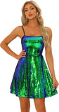 Vestido corto de fiesta con lentejuelas brillantes para mujer, sexy, con tirantes finos, sin mangas, para discoteca, graduación y baile de graduación. 