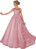 Princess Dress Tulle Lace Flower Girl Dress for Wedding Applique Princess Pageant Dress Long Party Ball Gown with Cape Sleeves