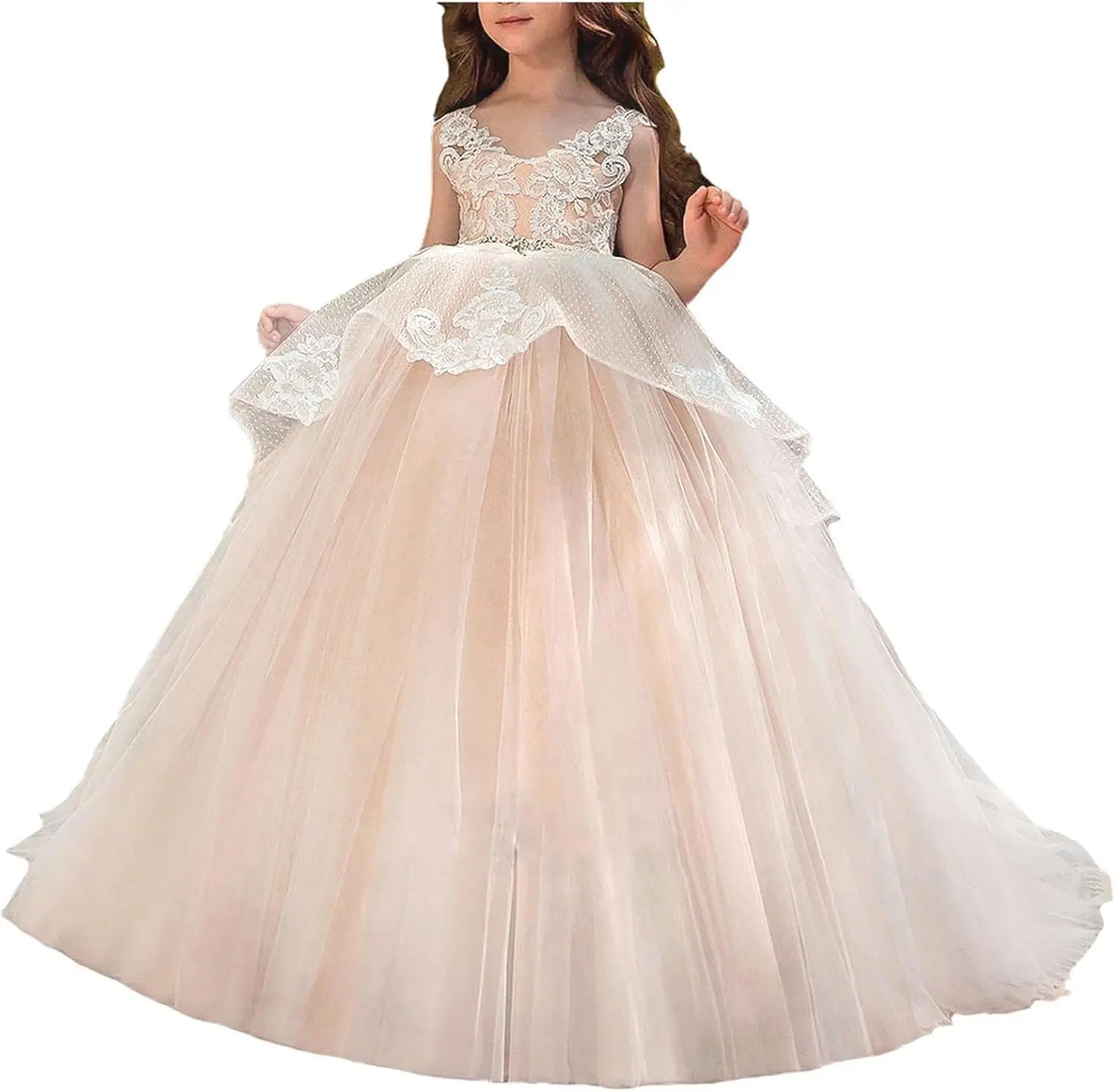 Vestido de niña de flores de tul con apliques de princesa, falda de tul abullonada, vestidos sin mangas para desfiles infantiles, vestidos de baile 