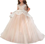 Vestido de niña de flores de tul con apliques de princesa, falda de tul abullonada, vestidos sin mangas para desfiles infantiles, vestidos de baile 
