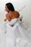 Vestido de novia de organza con falda con abertura, vestidos de novia bohemios con corsé bordado, vestido de novia de corte A, vestido de novia personalizado de Brie 