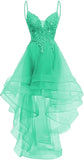 Lace Applique Homecoming Dresses 2025 High Low Spaghetti Straps Tulle Short Prom Dress for Teens Glitter Quinceanera Dress Gowns