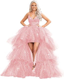 High Low Pailletten Tüll Ballkleider Mehrlagiges Romantisches Ballkleid für Damen Funkelndes Abendkleid Abendkleider 