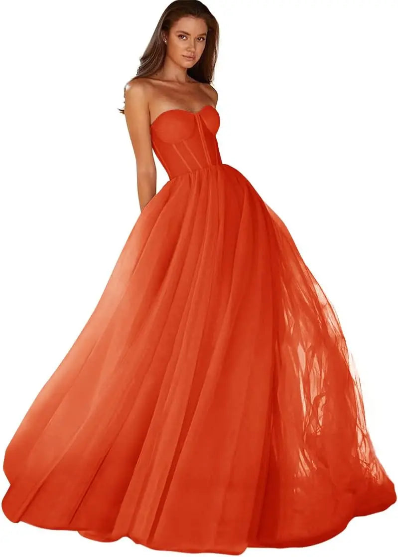 Vestido de fiesta con escote corazón, vestido de fiesta 2025 de tul largo para mujer, vestidos de noche formales con cordones en la espalda, vestidos de fiesta 