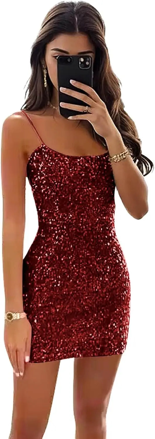 Women's Sparkly Sequin Homecoming Dresses for Teens Spaghetti Strap Tight Short Corset Prom Dresses formal dress  evening gown