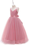 Vestido de tul con tirantes finos para niñas de flores, largo, corte A, para bodas, desfiles, princesas, fiestas de cumpleaños, vestidos de gala 