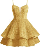 Vestidos de fiesta cortos con lentejuelas brillantes para adolescentes, de Pretty Girls Club, 2025, con tirantes finos, minivestido de cóctel formal con capas 