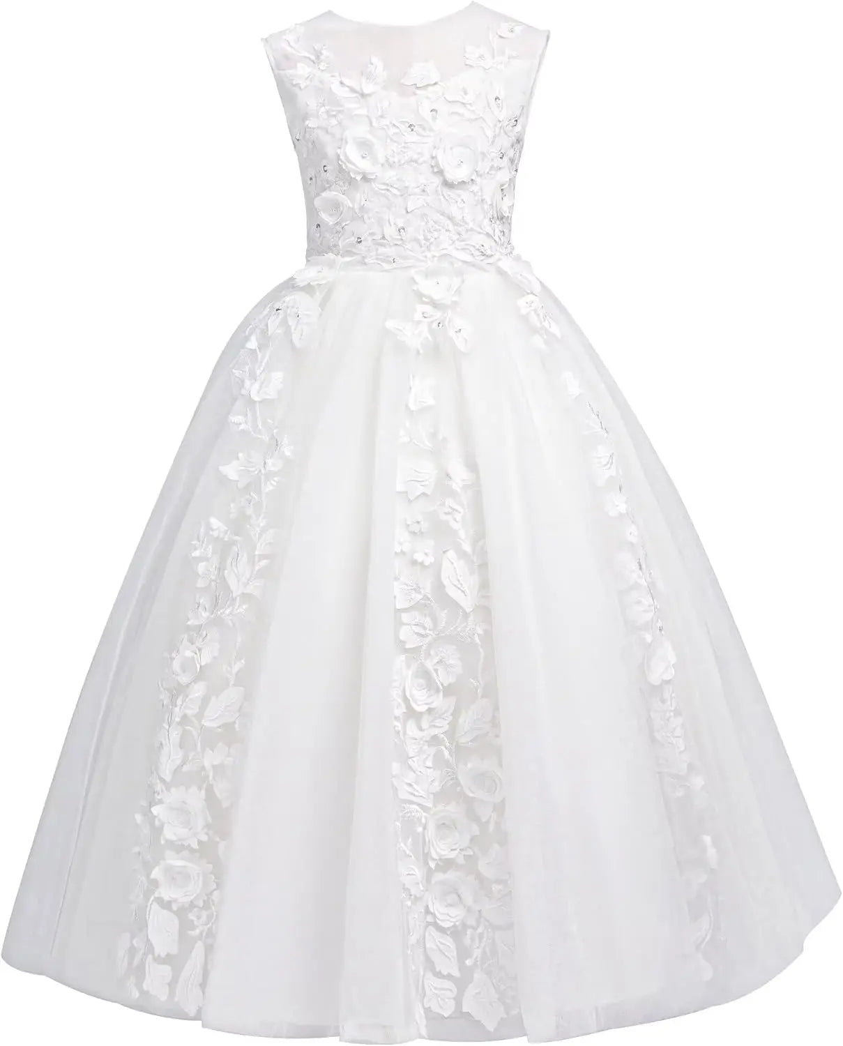 Vestidos de tul para niña de las flores para boda, vestido de primera comunión, vestido de dama de honor de encaje para niña, vestido de fiesta de desfile 
