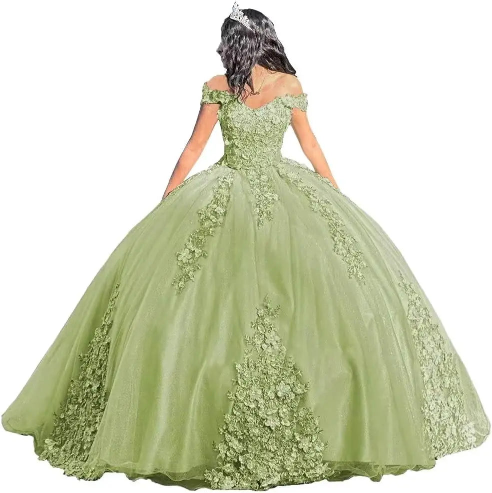 Luxury Off Shoulder Quinceanera Dresses Puffy Floral Lace Beaded Prom Dresses Sweet 15 16 Ball Gown with Train Quinceanera Gowns