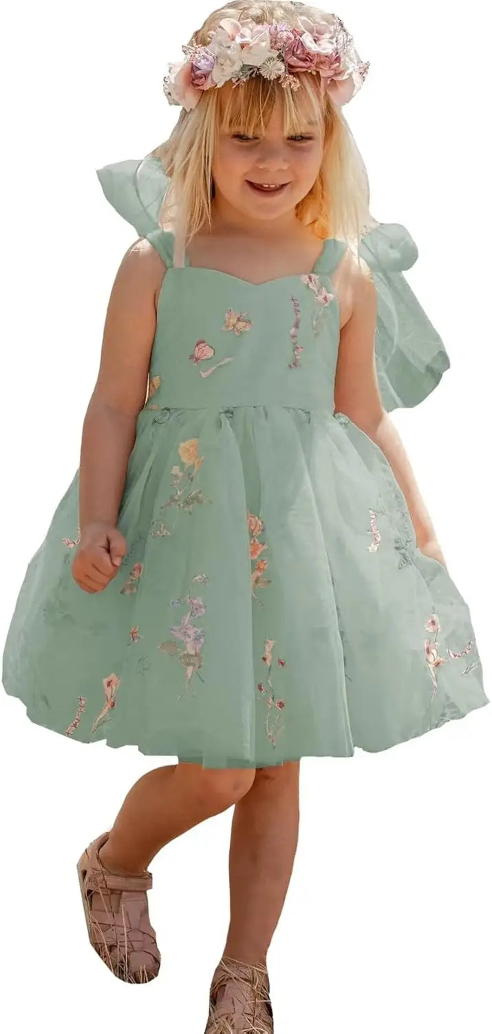 Vestidos de niña de las flores para boda, cortos, con encaje floral bordado, tul, vestido de princesa para desfile infantil, vestidos para niñas. 