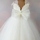 Vestidos de niña de las flores con apliques de tul blanco y lazo, sin mangas, para bodas, cumpleaños, fiestas, primera comunión. 