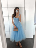 Tulle Tea-Length Prom Dresses High Quality Sweetheart Spaghetti Straps Party & Vacation Wear Elegant Plain A-line Evening Gowns