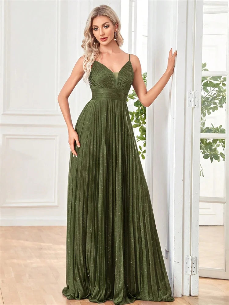 Elegant A-line Green Evening Dress Luxury Floor Length Women Backless Formal Wedding Party Prom Cocktail Dress Gowns