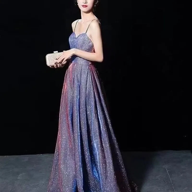 New Arrival Adult Ceremony Banquet Elegant Socialite Starry Dress Evening Women Glitter A Line Prom Dresses Free Custom Size
