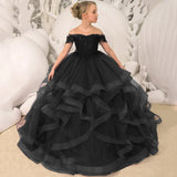 Grape Purple Floral Appliques Tiered With Trailing For Wedding Birthday Party Banquet Gown Customized Flower Girl Dresses