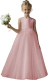 Flower Girl Dresses for Wedding Puffy Satin Tulle Princess Pageant Dress for Girls Crew Neck Tulle Bow Prom Ball Gowns